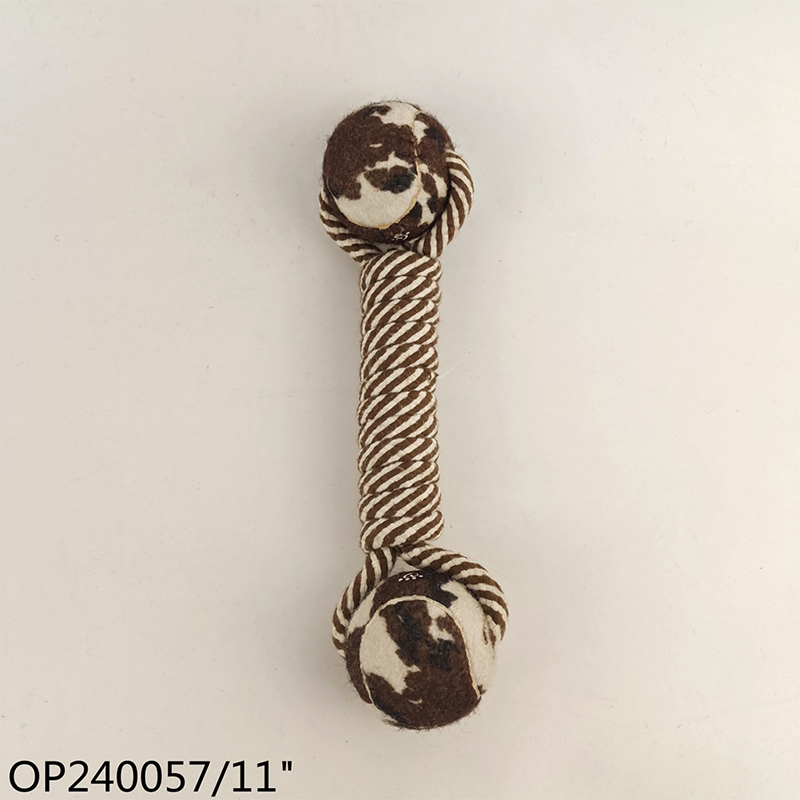 Brown Hemp Rope Bone Shape Pet Interactive Dog Chew Knot Training Toy Pet Supplies and Toys with Two Tennis Ball