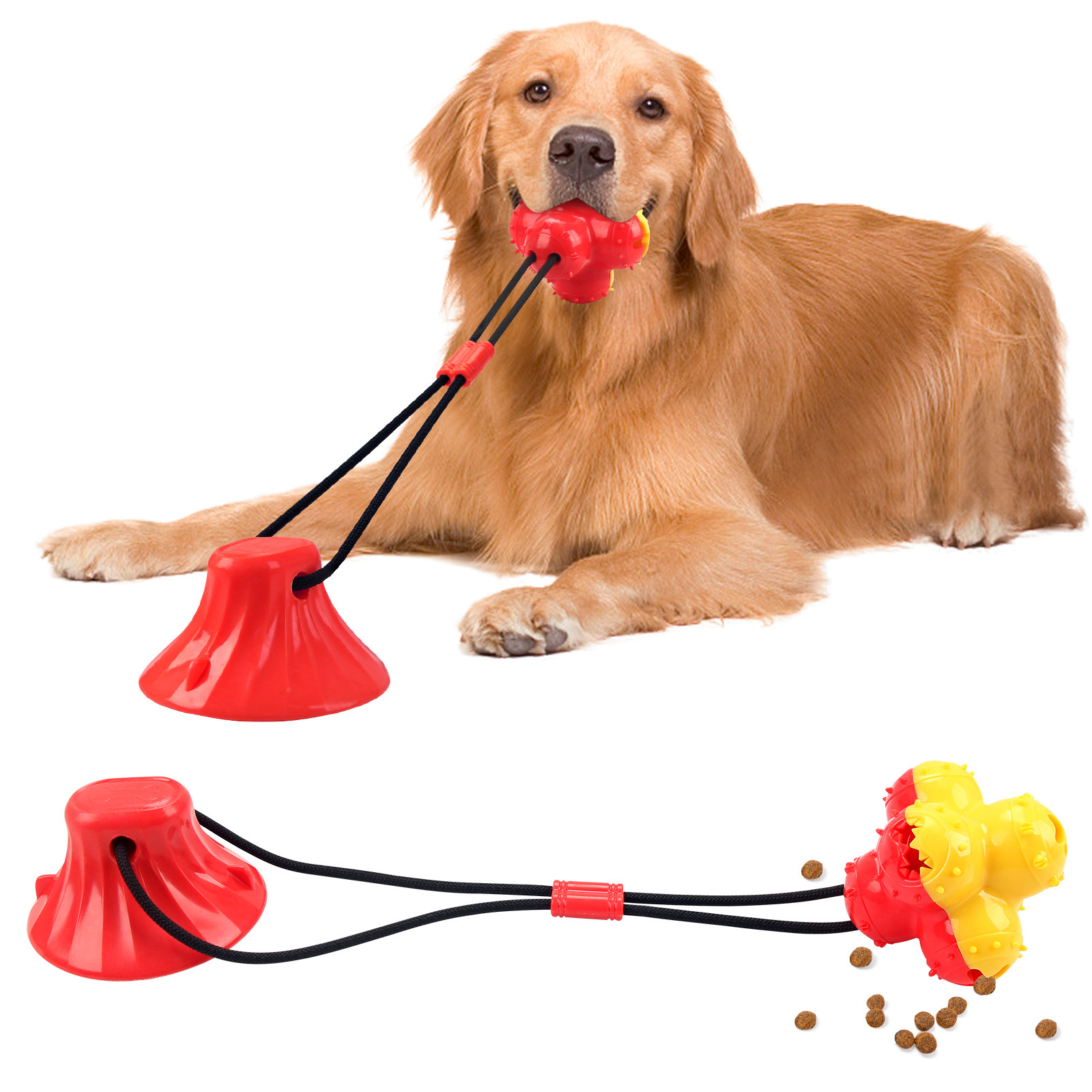 Interactive Cute Dog Suction Cup Rubber Chew Toy with Treat Dispensing Ball Durable TPR for Small &amp; Medium Dogs OEM