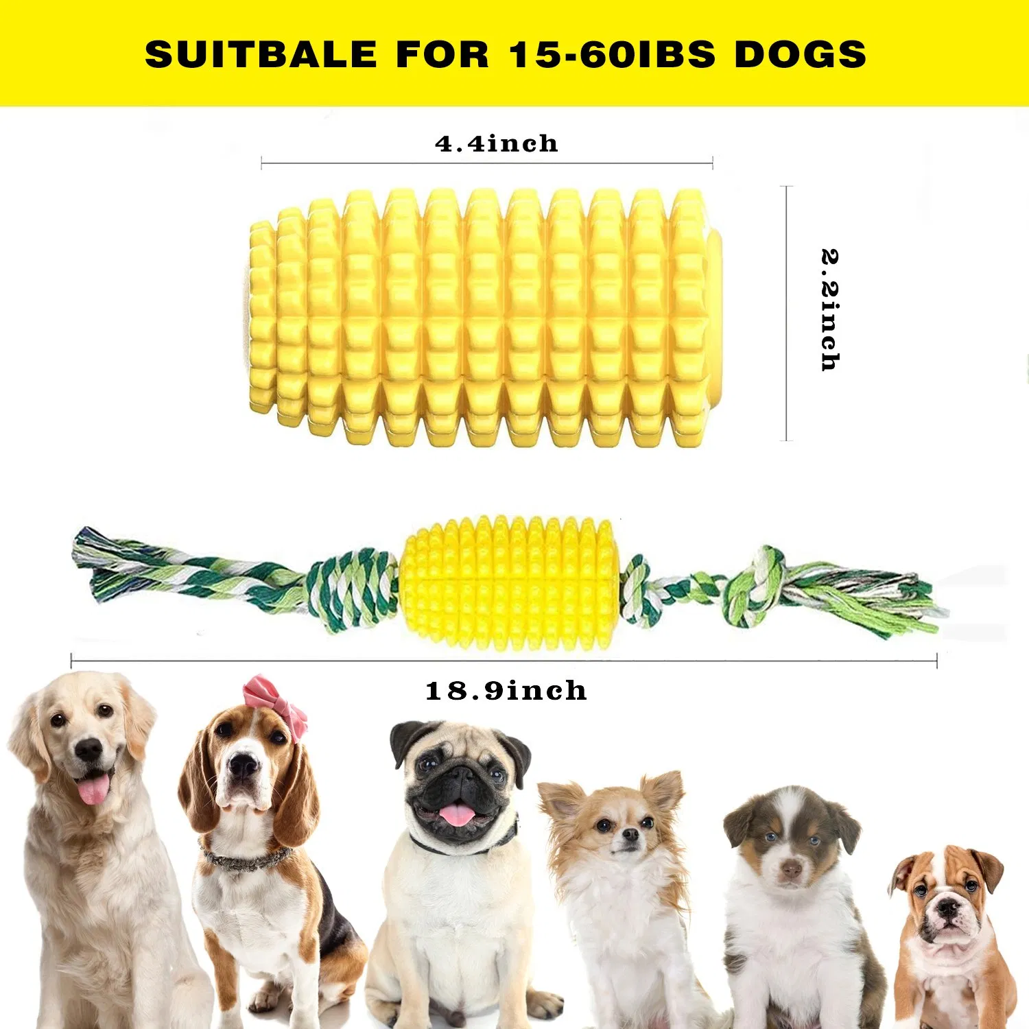 Teeth Clean TPR Corn Knot Pet Dog Toothbrush Chew Toys with Rope