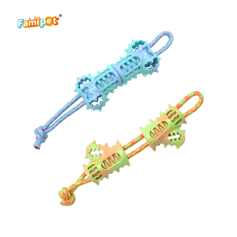 Famipet Wholesale New Design Dog Teeth Cleaning Durable Tpr Interactive Dog Tug Rope Toy Pet Chew Toy