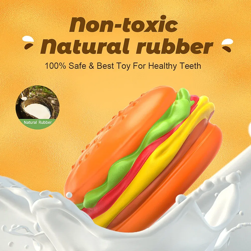 Pet Dog Chew Toys Hamburger Squeaky Dental Care Rubber Chew-Proof Teething Toy