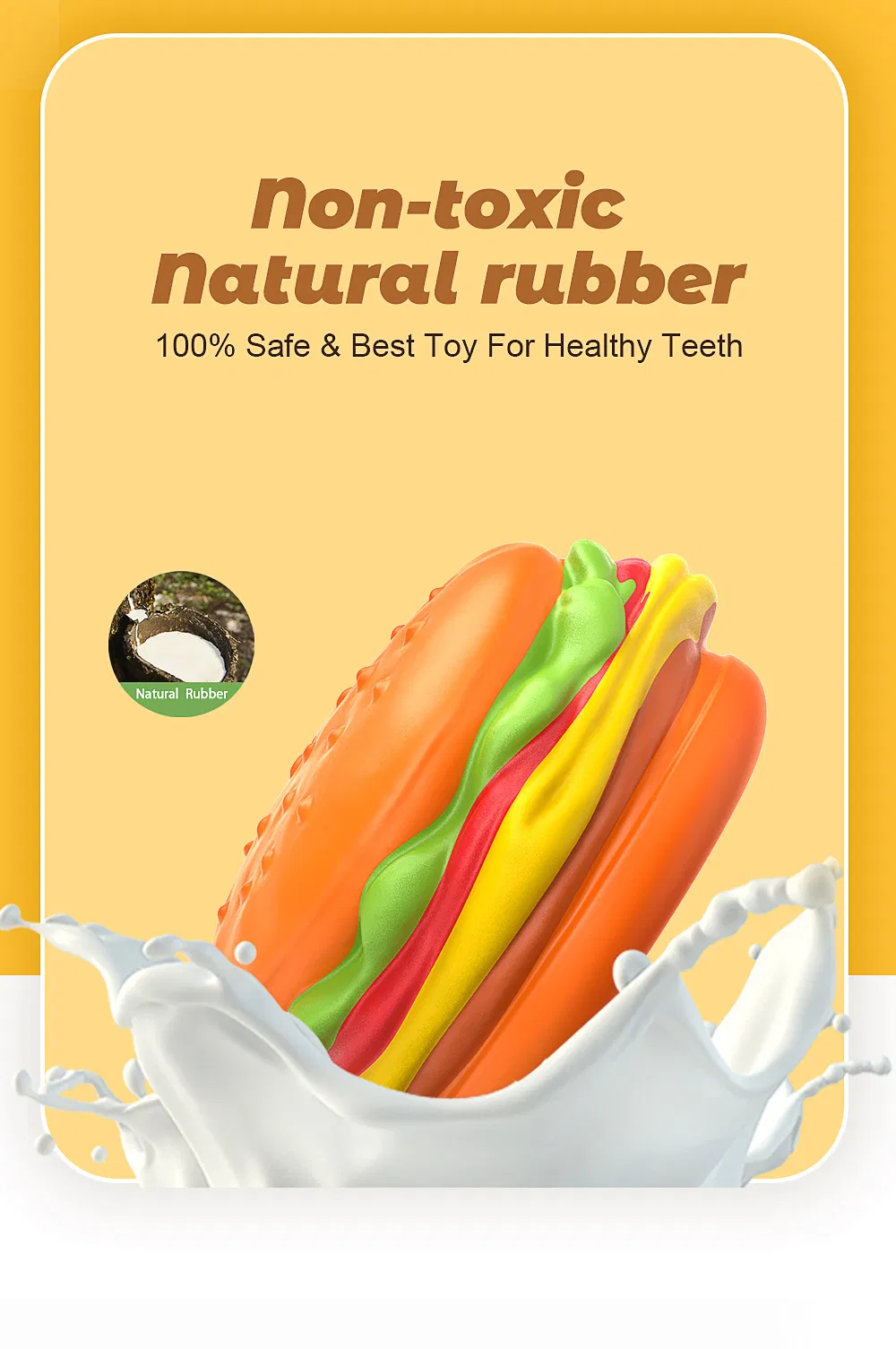 Pet Dog Chew Toys Hamburger Squeaky Dental Care Rubber Chew-Proof Teething Toy