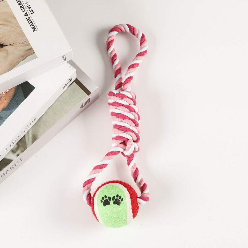 Factory Custom Logo Pet Dog Chew Toys Interactive Dumbbell-shaped Rope Ball Dog Teething Toy for Puppy Molar Teeth Cleaning