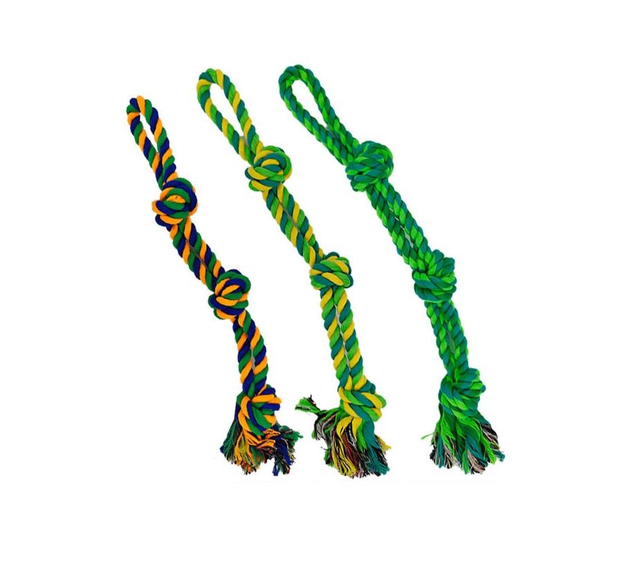 Aggressive Chewer Tug Dog Rope Toy Cotton Rope 3-Section Double Strand Indestructible Large Dog Toy