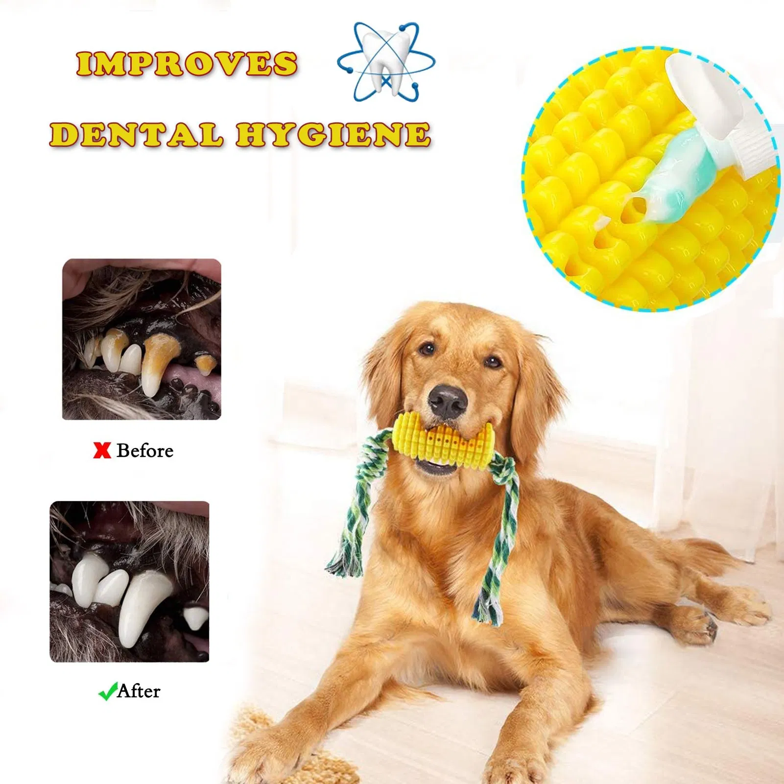 Teeth Clean TPR Corn Knot Pet Dog Toothbrush Chew Toys with Rope