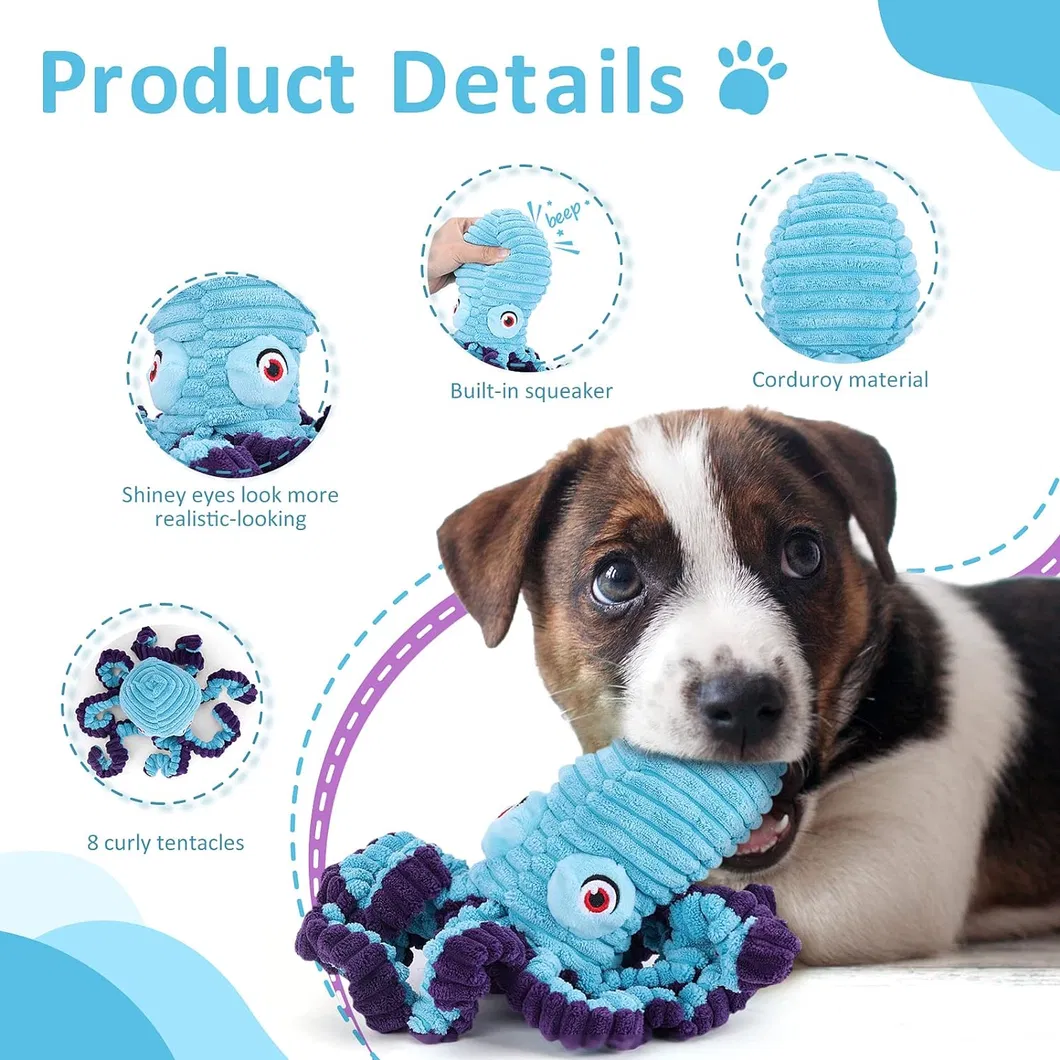 Octopus Plush Squeaky Dog Stuffed Chew Toy for Small Medium Large Dogs