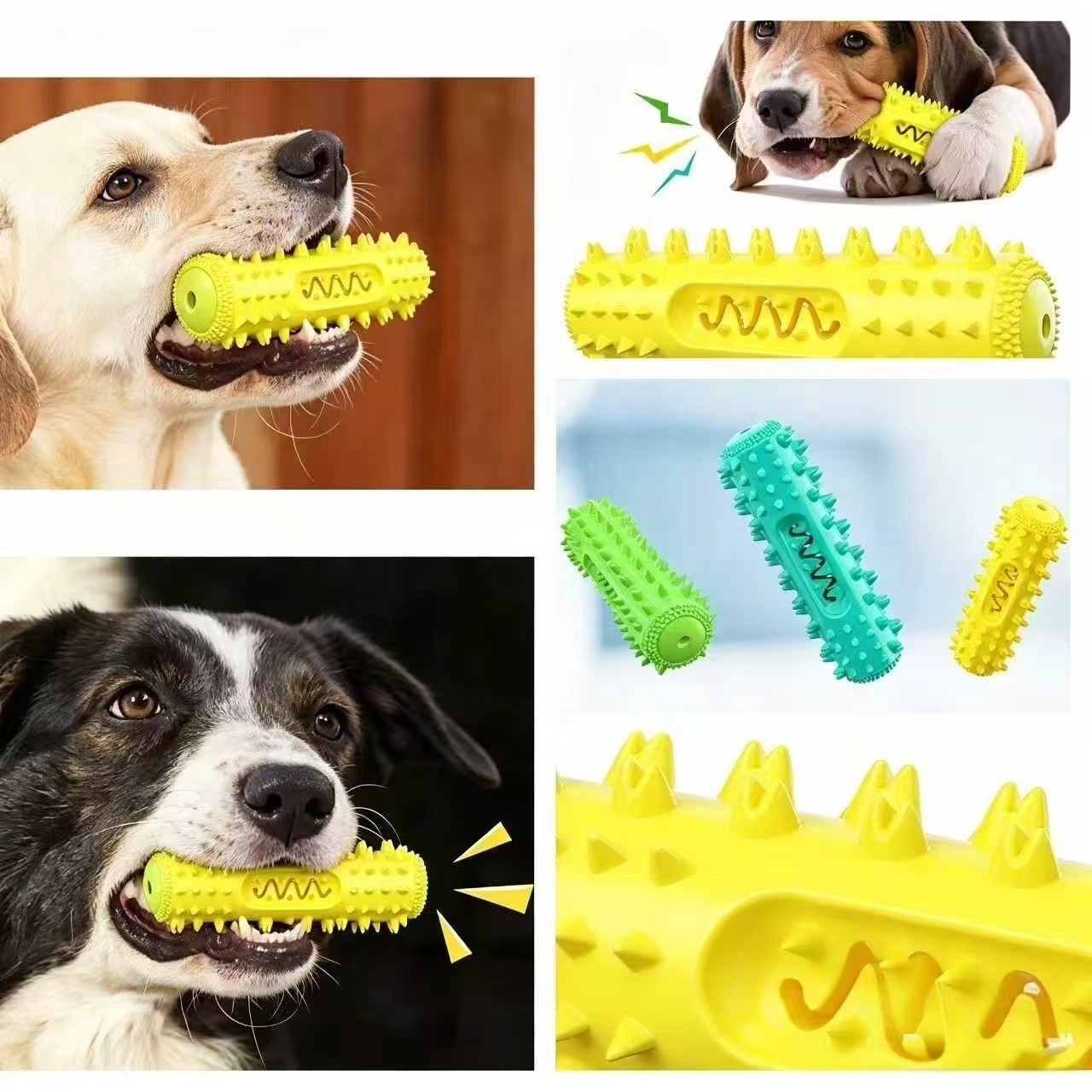 Factory Custom Spiky Rubber Dog Molar Stick Bite Resistant Squeaky Teeth Cleaning Dog Chew Rubber Toy