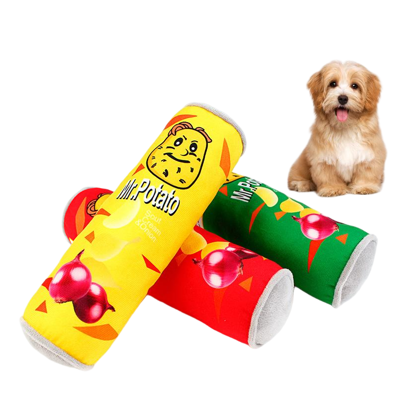 Custom Crinkle Dog Stuffed Plush Toy Interactive Squeaky Toy For Dogs Potato Chips Cartoon Funny Dog Chew Toys