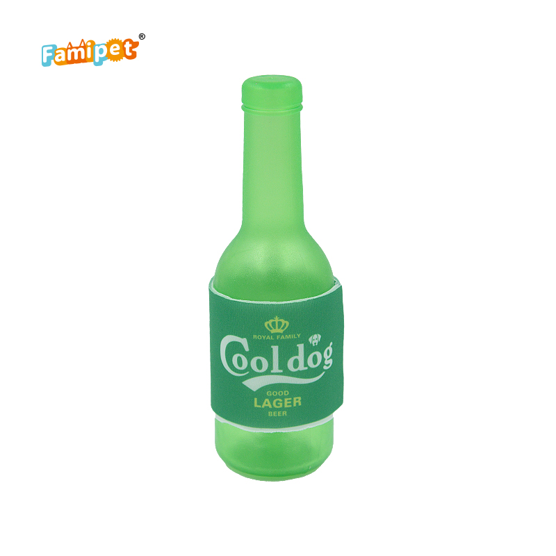 Famipet Custom Wholesale New Beer Bottle Design Durable Non-toxic TPR Indestructible Dog Squeaky Toy Pet Chew Toy for Dog