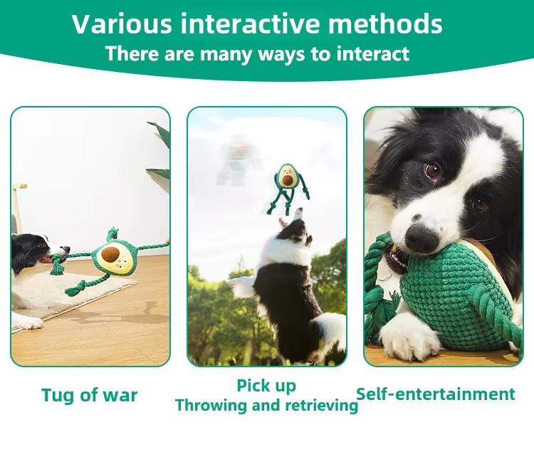 Avocado Design Squeaky Dog Chew Toys Eco-Friendly Interactive Sound Pet Plush Toy for Dogs Teeth Clean Indestructable Dog Toys