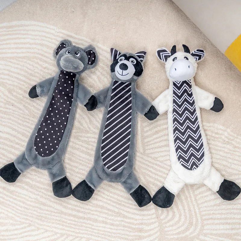 Black White Cute Animal Squeaker Stuffed Soft Classical Print Dog Rope Plush Toy