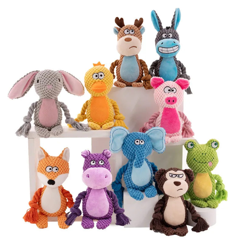 Wholesale Pet Toys Customized Plush Stuffed Squeaky Animal with Cotton Rope Dog Bite Chew Toy