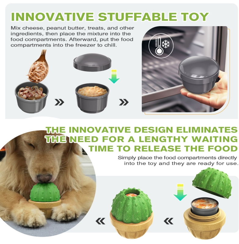 Wholesale Interactive Cactus Shape Dog Pet Treat Dispensing Toy Durable Bite-Resistant Cartoon Green Plant Nylon Dog Chew Toy