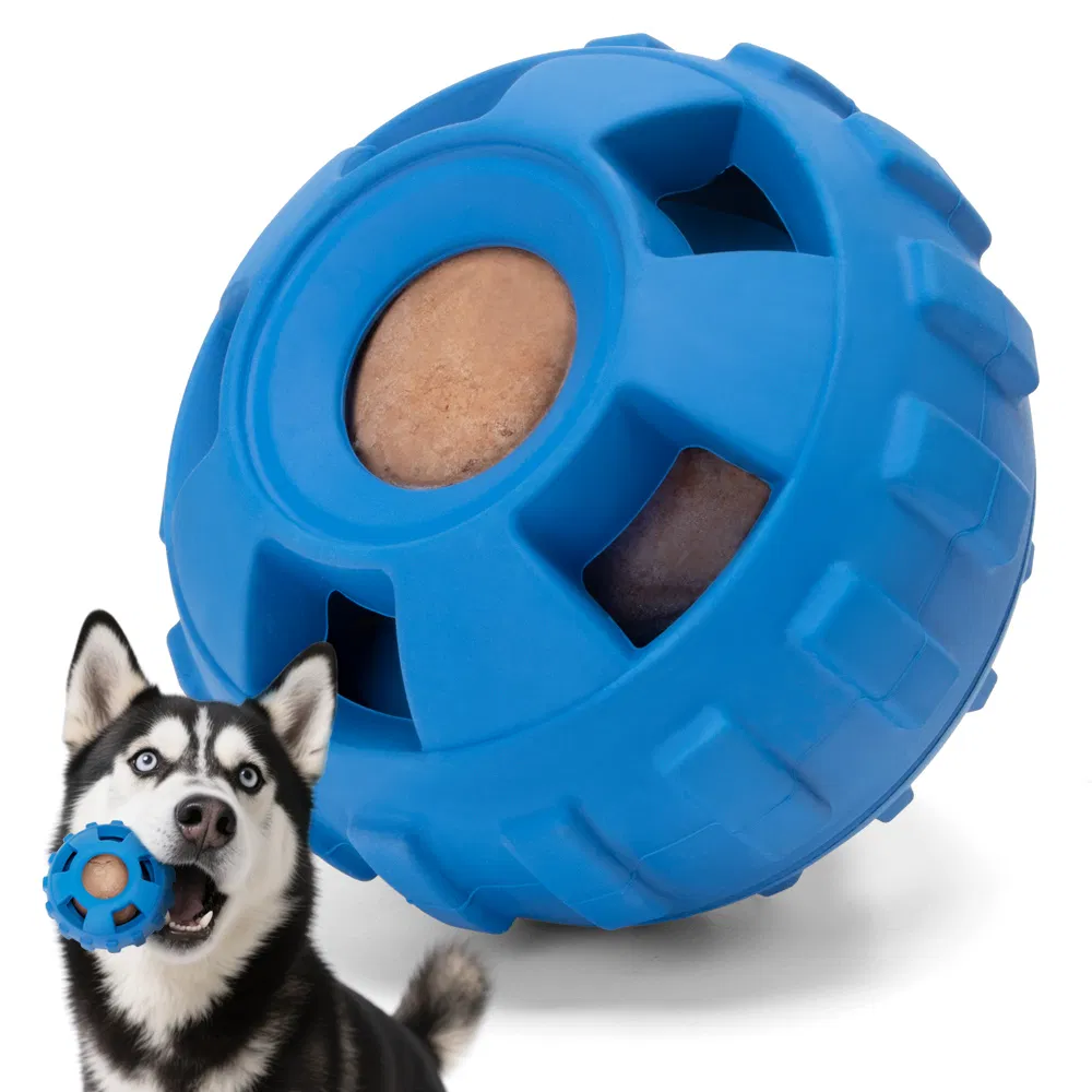 Natural Rubber Dog Chew Toy Ball Durable Cartoon Dog Treat Holes Puzzle Food Dispenser Natural Rubber Dog Toy Ring