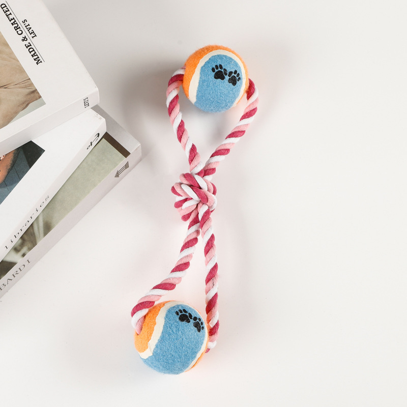 Factory Custom Logo Pet Dog Chew Toys Interactive Dumbbell-shaped Rope Ball Dog Teething Toy for Puppy Molar Teeth Cleaning
