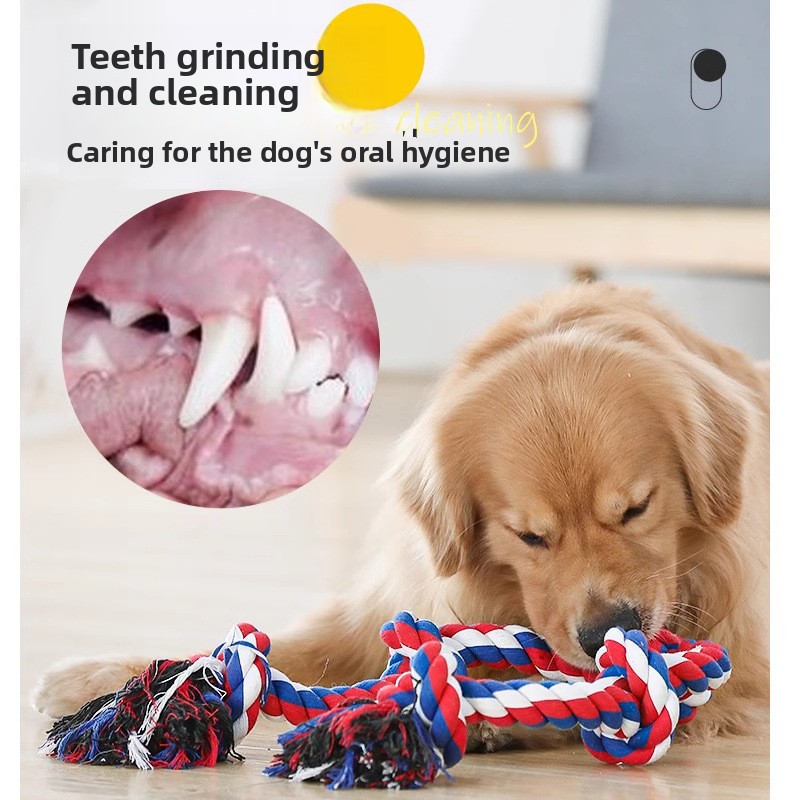 Dog Tug-of-War Chew Rope Toy Knotted Ball Polyester Durable Bite-Resistant Teething-Friendly Interactive Tugging Helps Daily