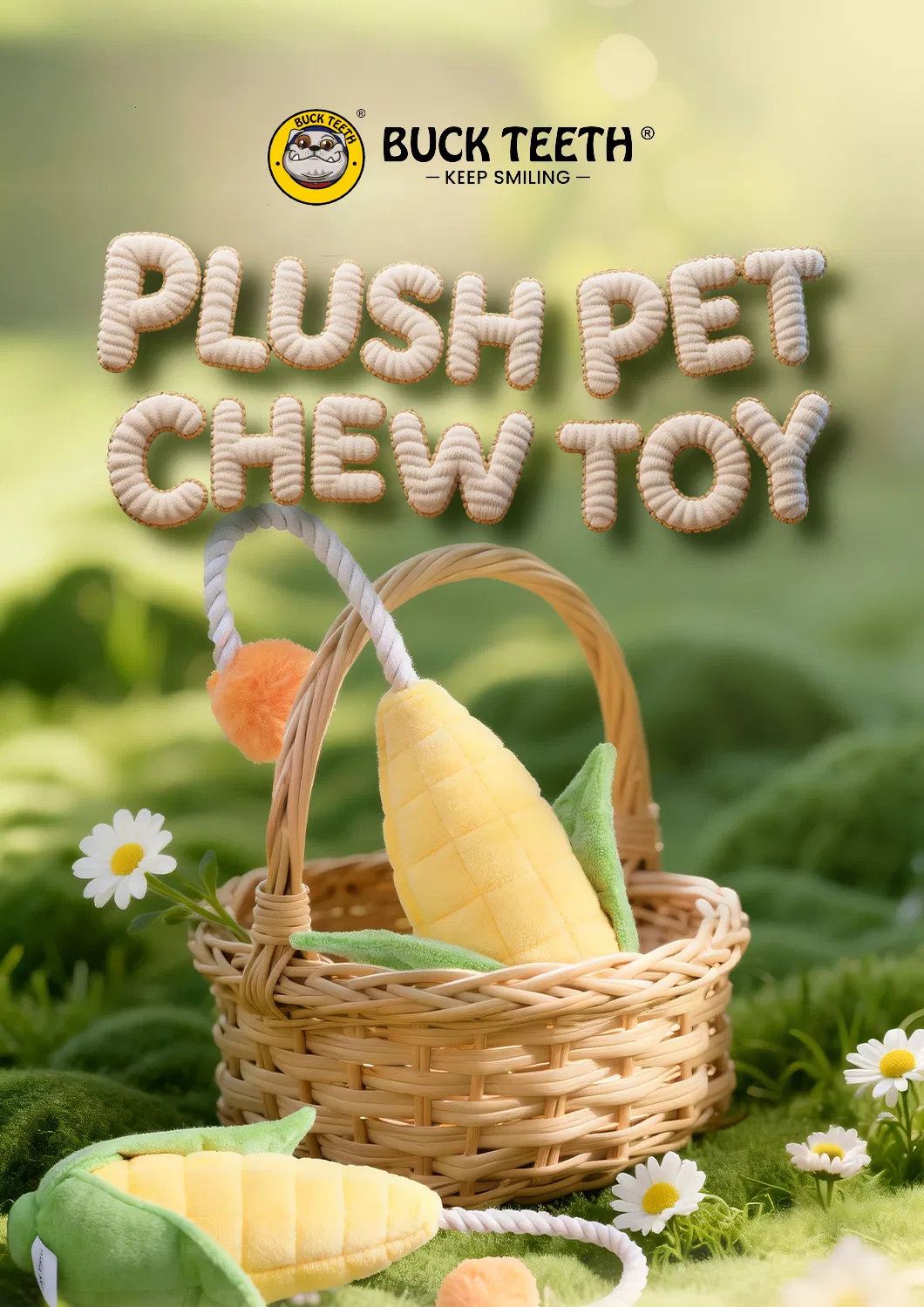 Pet Products Factory Custom Cute Corn Plush Dog Rope Chew Toy