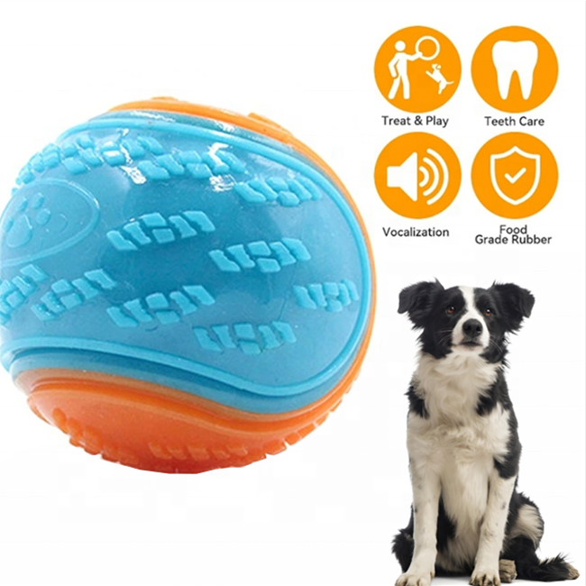6.5cm Indestructible Dog Chew Ball Colorful TPR Rubber Squeaky Dog Tennis Ball for Training