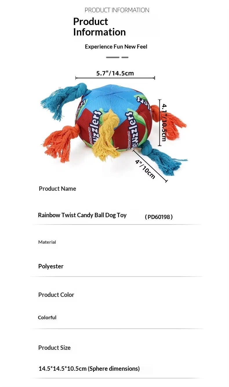 Rainbow Twisty Candy Shape Cotton Rope Chew Toy for Dogs
