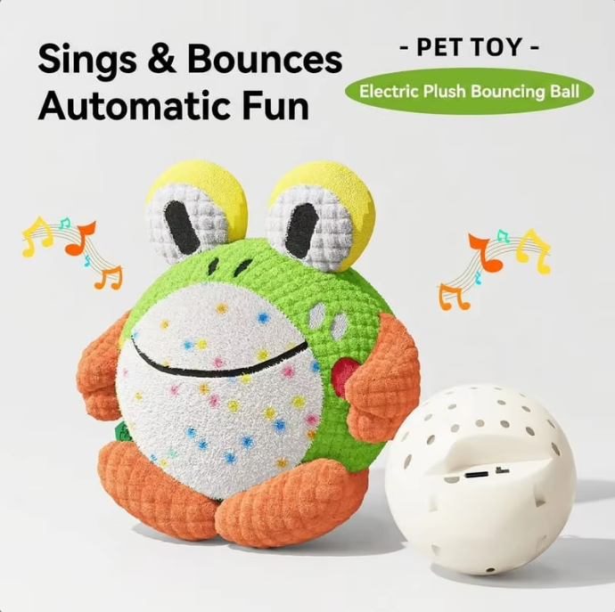 Pet Dog Toy Automatic Rechargeable Bouncing Ball Interactive Squeaky Chew Resistant Eco-Friendly Plush Toy for Small/Medium Dogs