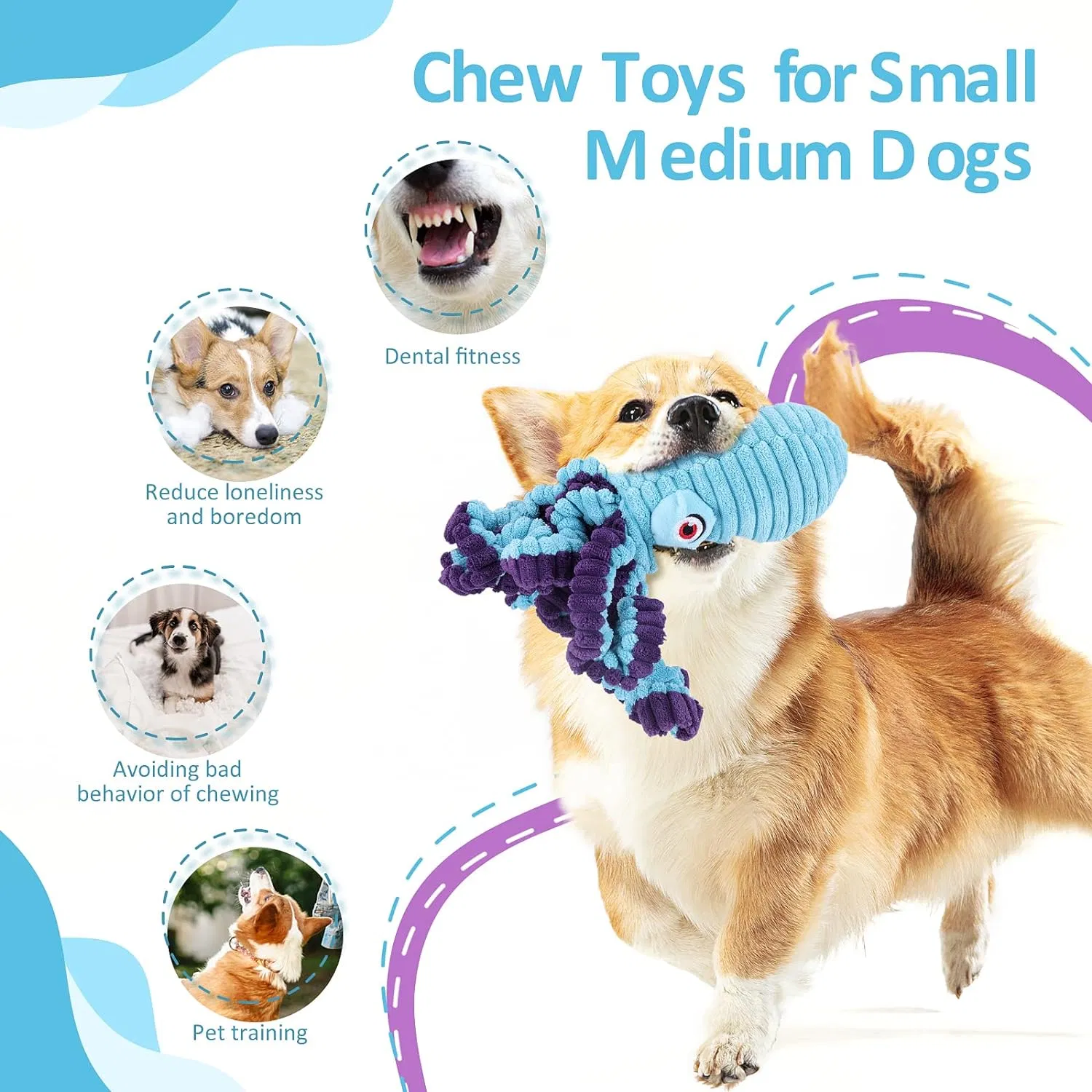 Octopus Plush Squeaky Dog Stuffed Chew Toy for Small Medium Large Dogs
