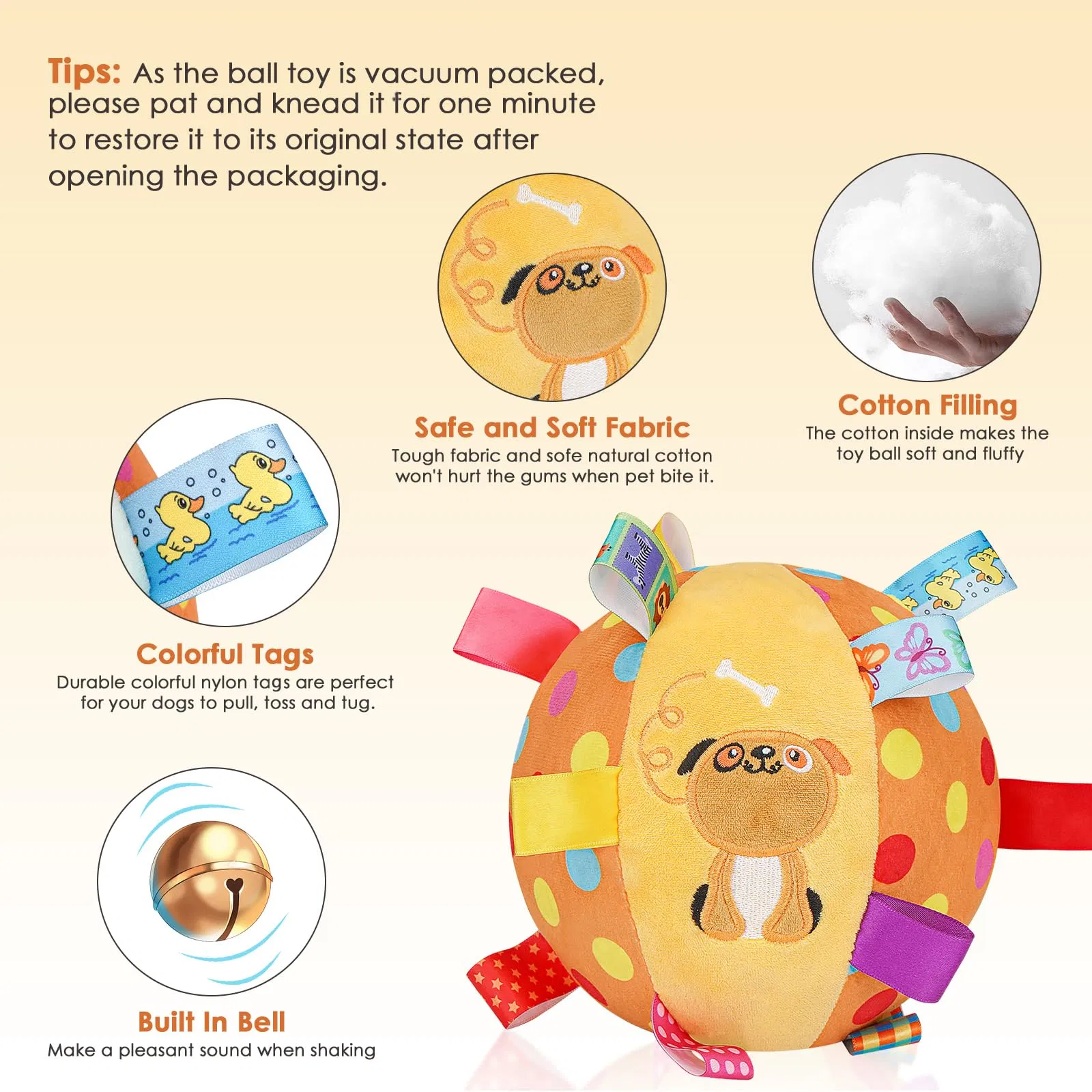 Wholesale OEM ODM 6-Inch Soft Stuffed Dog Squeaky Plush Toy Ball with Cotton Material and Bell