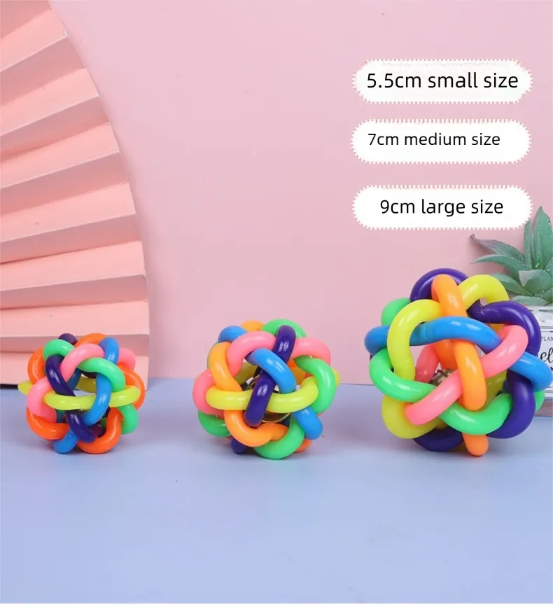 Colorful Bell Ball Small Rubber Braided Ball Puppy Chew Sound Pet Toy Ball Pet Supplies