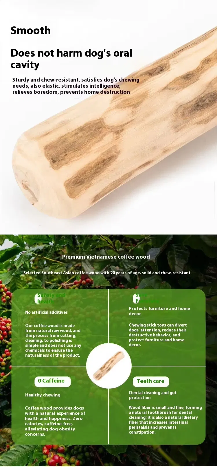Dog Chew Toy 100% Coffee Wood Eco-Friendly Dental Chew for Dogs Durable Interactive Teeth Cleaning Exercise Toy