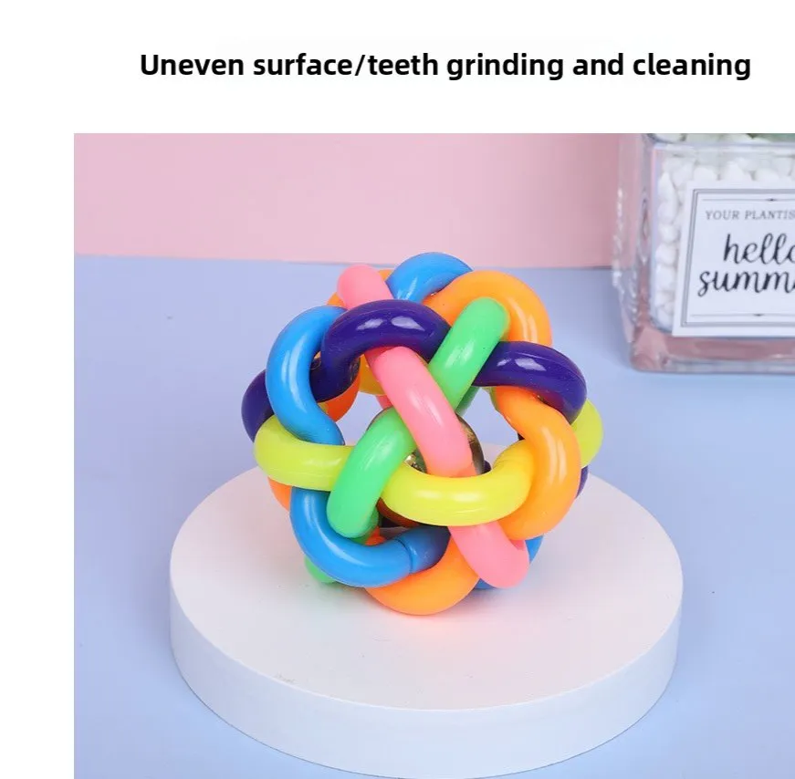 Colorful Bell Ball Small Rubber Braided Ball Puppy Chew Sound Pet Toy Ball Pet Supplies