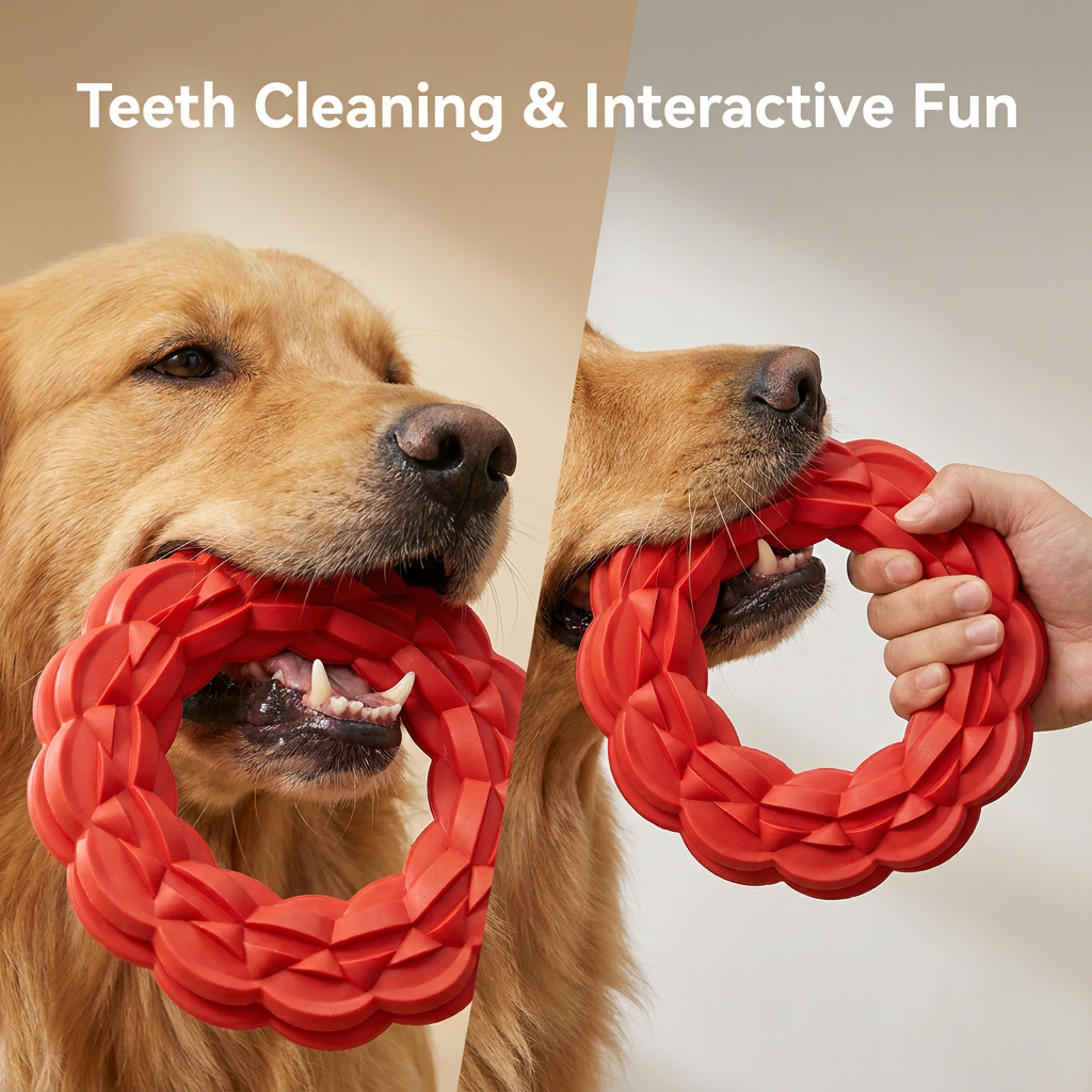 Custom Durable Interactive Rubber Tug Toy for Aggressive Chewers Teeth Cleaning Ring Dog Chew Toy