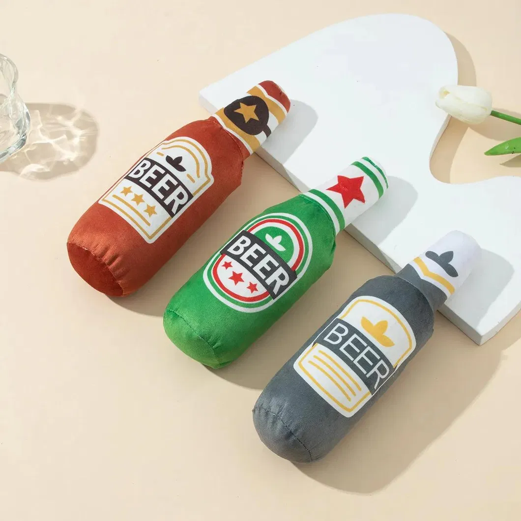 Plush Dog Toys Beer Bottle Shaped Squeaky Interactive Playing Supplies