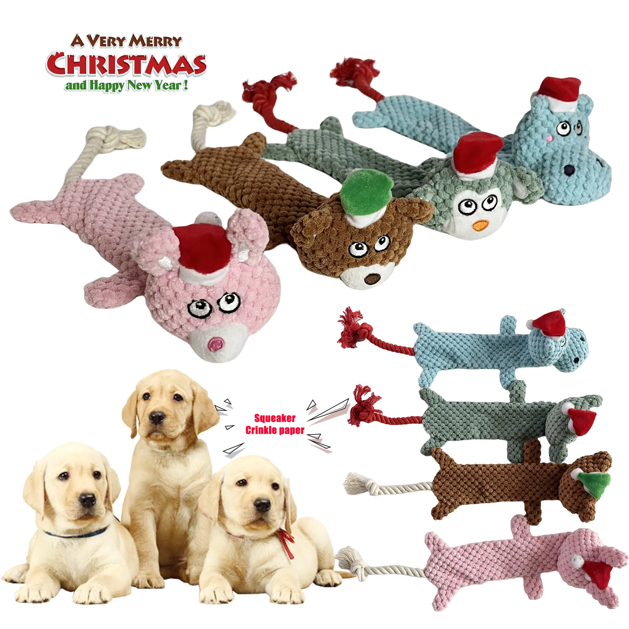 Durable Christmas Interactive Dog Toy Squeaky Doy Toy Plush and Rope