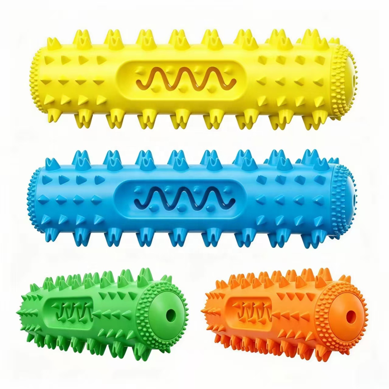 Factory Custom Spiky Rubber Dog Molar Stick Bite Resistant Squeaky Teeth Cleaning Dog Chew Rubber Toy