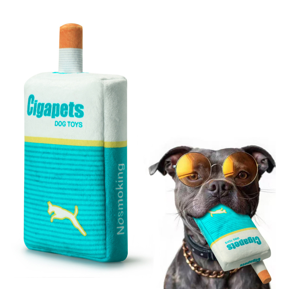 Custom Funny Cigar Super Soft Plush Pet Chew Toys Interactive Sound Squeaky Dog Toys For Aggressive Chewers