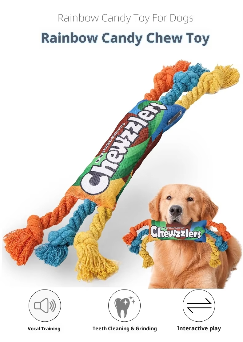 Rainbow Twisty Candy Shape Cotton Rope Chew Toy for Dogs