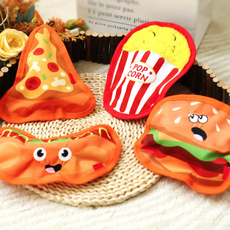 Hamburger Fries Pizza Oxford Squeaky Dog Toy Very Durable Dog Toy