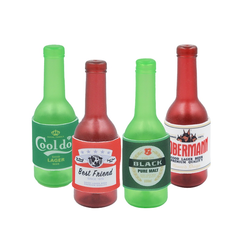 Famipet Custom Wholesale New Beer Bottle Design Durable Non-toxic TPR Indestructible Dog Squeaky Toy Pet Chew Toy for Dog