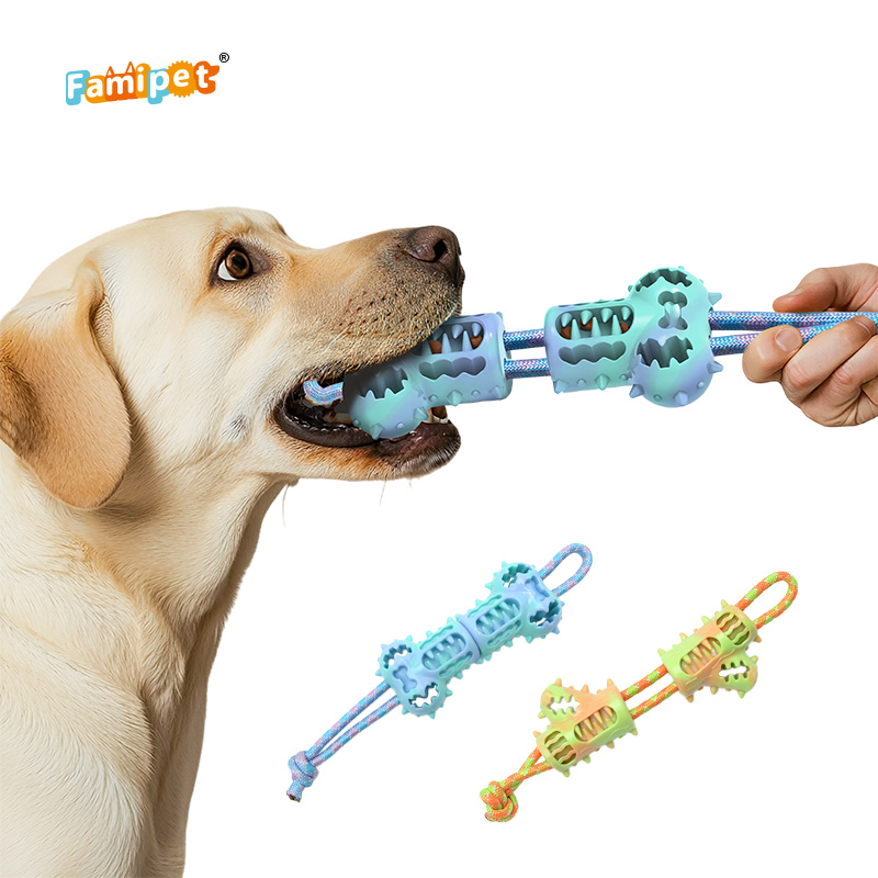 Famipet Wholesale New Design Dog Teeth Cleaning Durable Tpr Interactive Dog Tug Rope Toy Pet Chew Toy