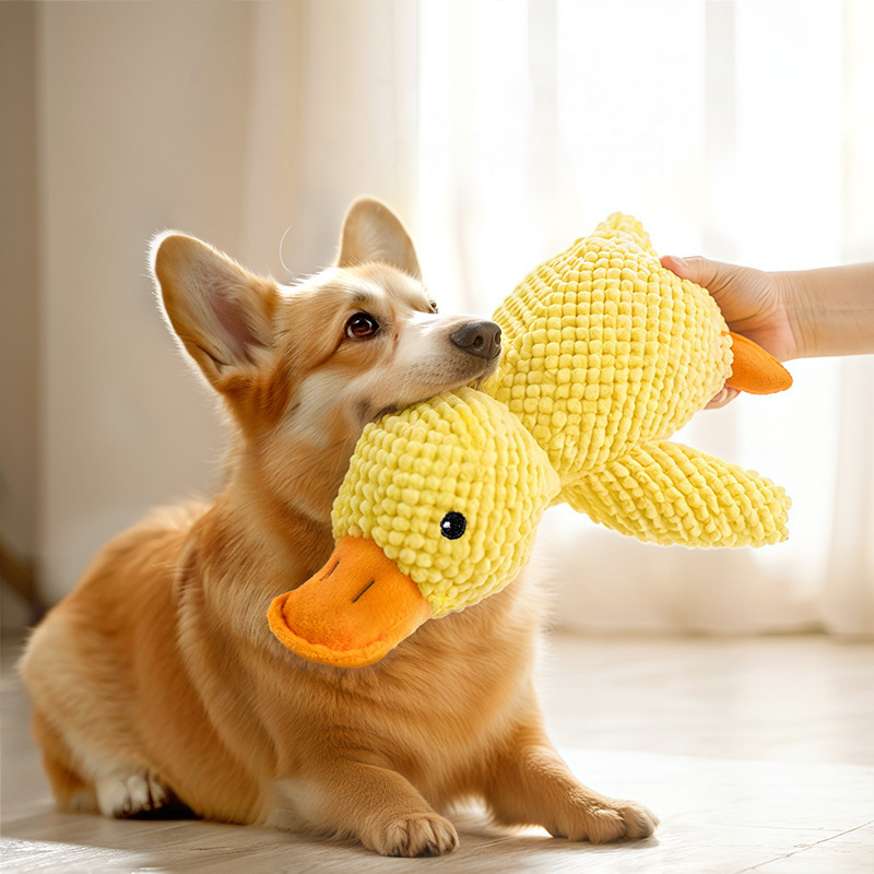 Yellow Plush Luxury Dog Chew Toy Eco-Friendly Squeaky Duck Sleeping Figure Durable Cotton PP Classic Cartoon Animal Print
