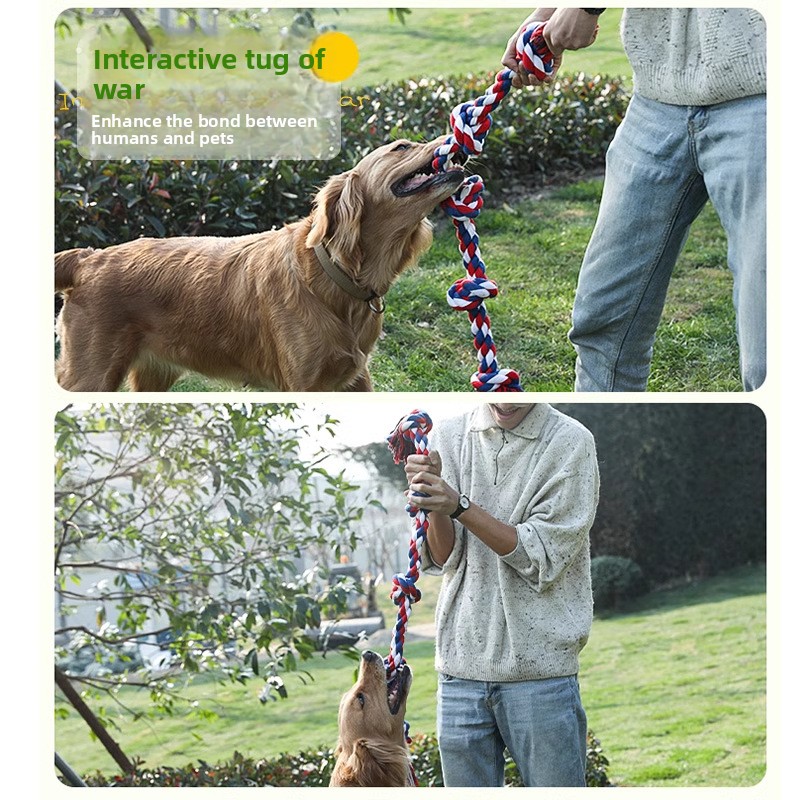 Dog Tug-of-War Chew Rope Toy Knotted Ball Polyester Durable Bite-Resistant Teething-Friendly Interactive Tugging Helps Daily