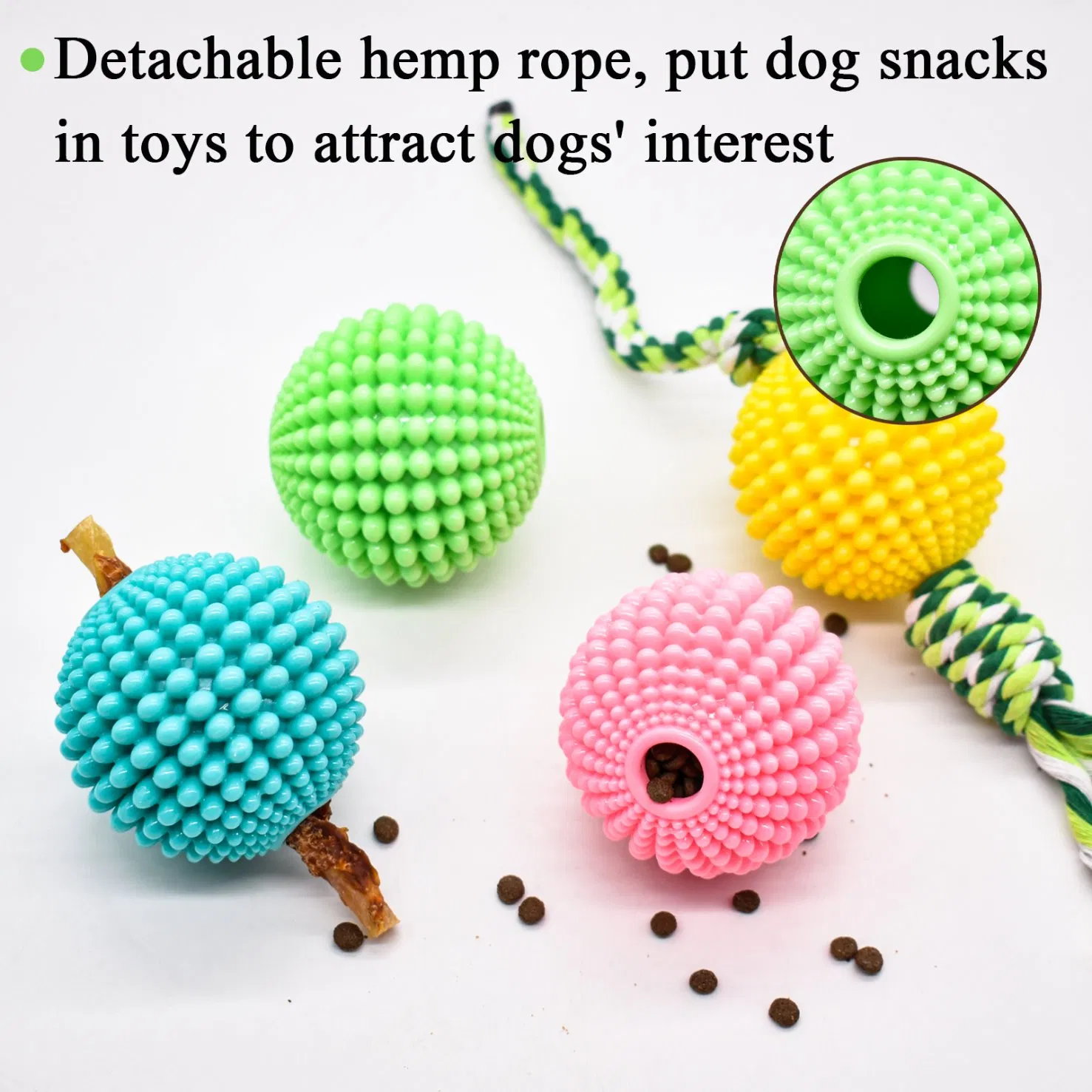 Dog Treat Dispensing Ball with Detachable Hemp Rope Teeth Cleaning Chew Toy