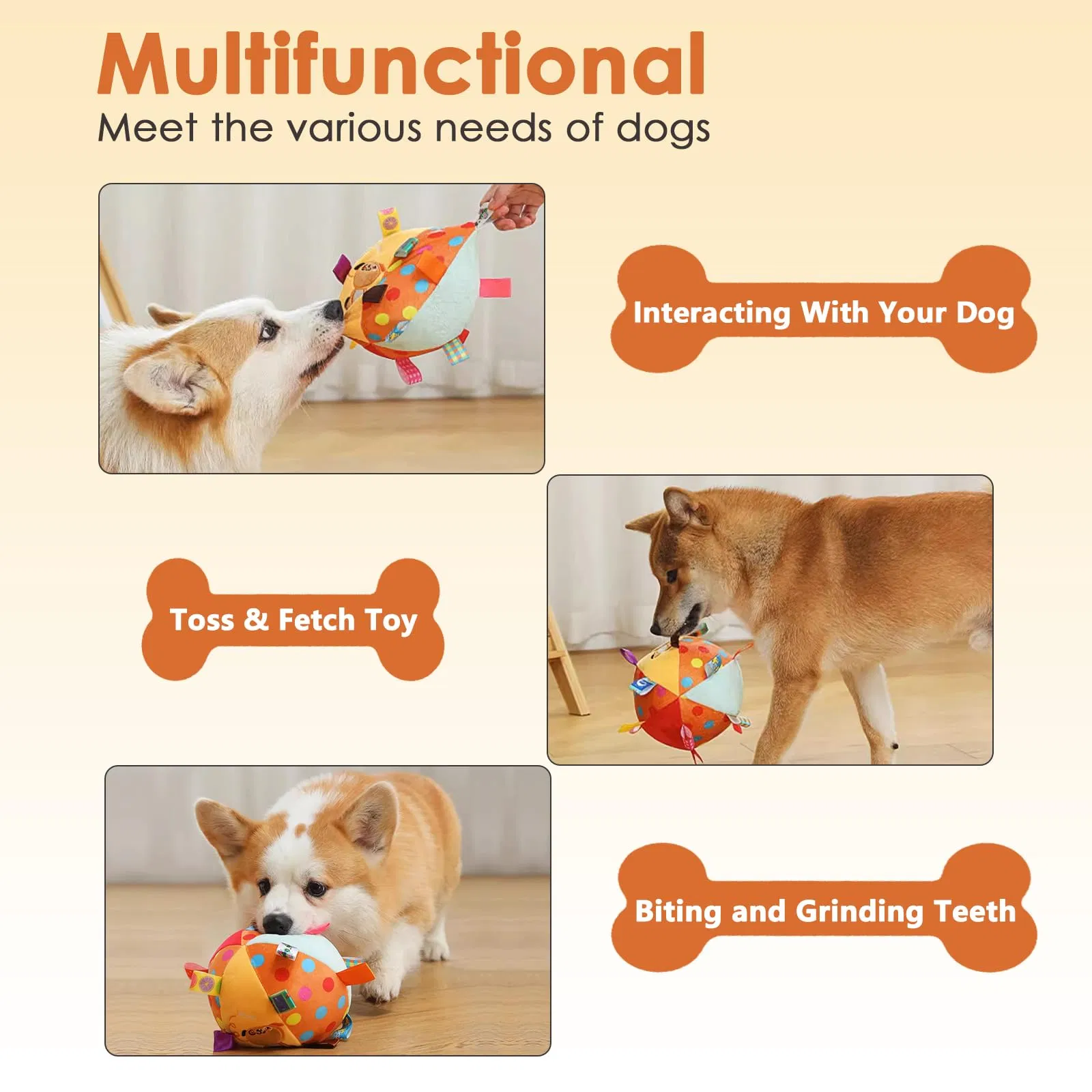 Wholesale OEM ODM 6-Inch Soft Stuffed Dog Squeaky Plush Toy Ball with Cotton Material and Bell