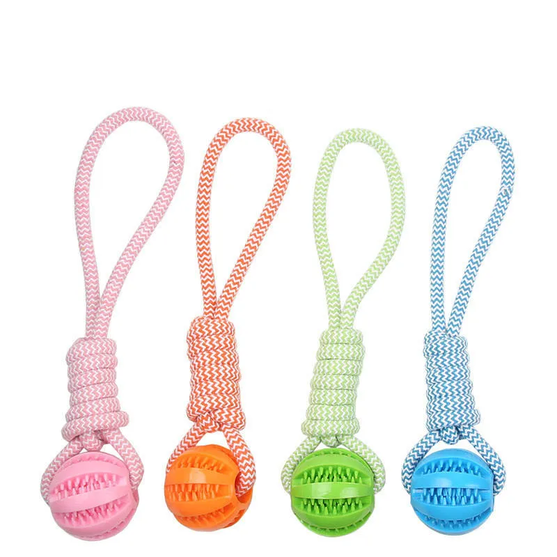 2025 Pet Chew Toy: Rubber Squeaky Ball with Rope Design Dog Toy