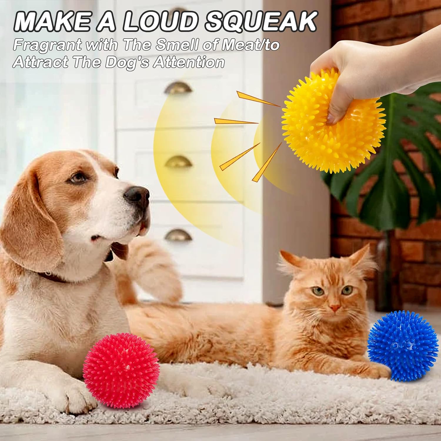 Hot Seller Large 11cm TPR Dog Chew Toy Indestructible Spike Squeaky Ball Durable Hard Rubber for Teeth Cleaning