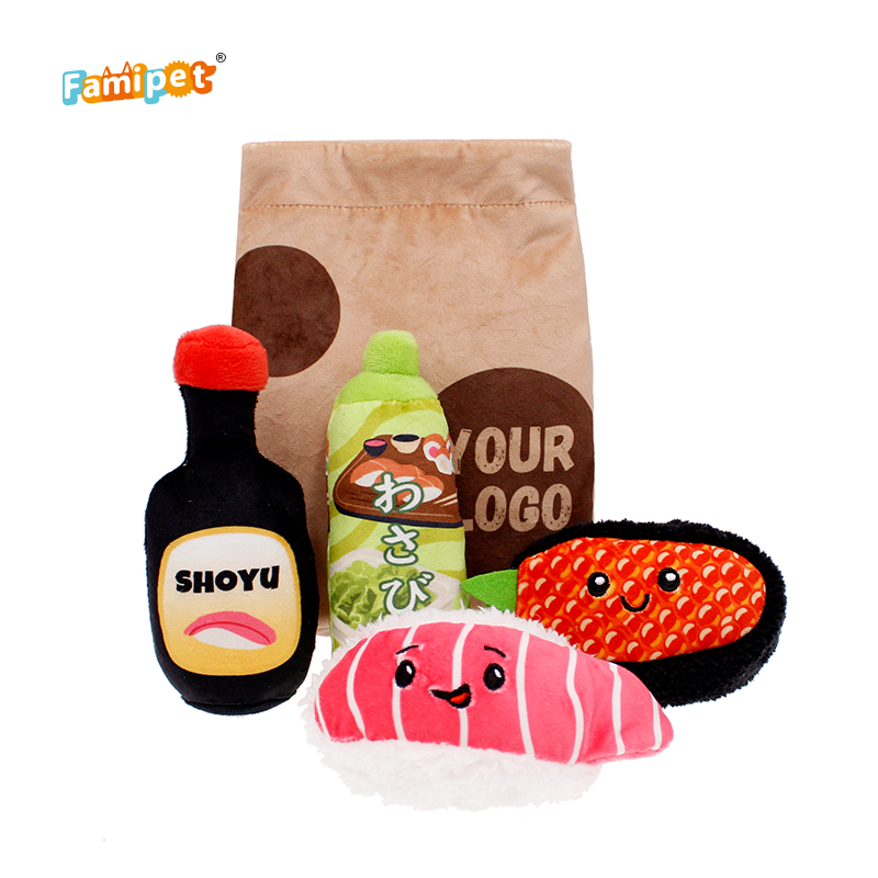 Famipet Manufacturer Custom Fast Food Lunch Pack Designer Stuffed Plush Pet Toy Squeaky Dog Toys For Pet