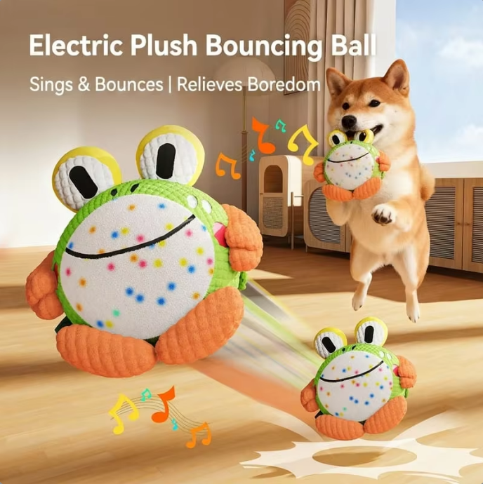 Pet Dog Toy Automatic Rechargeable Bouncing Ball Interactive Squeaky Chew Resistant Eco-Friendly Plush Toy for Small/Medium Dogs