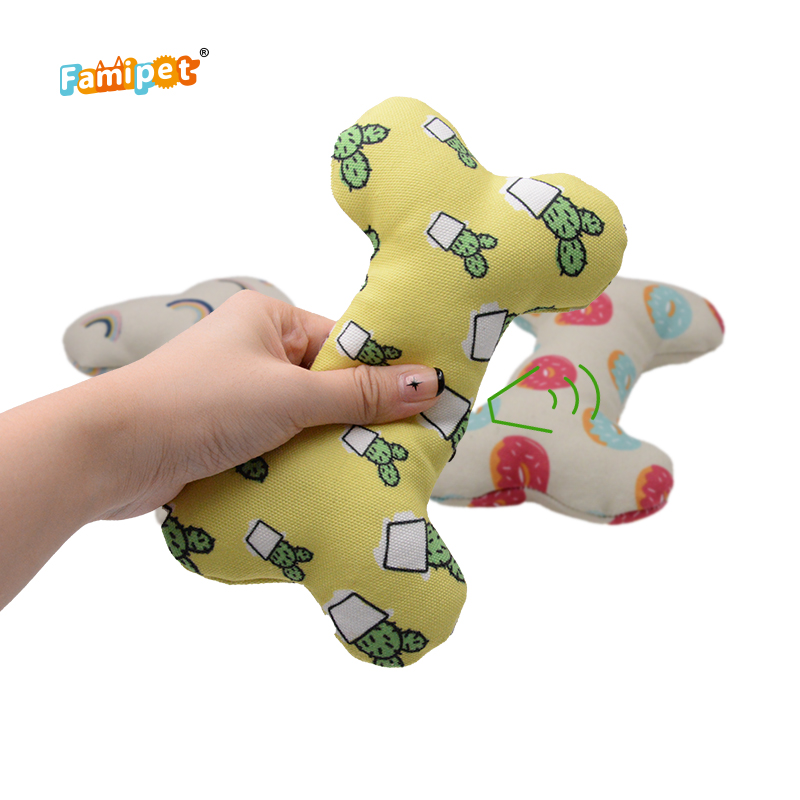 Famipet Custom Design Canvas Bones Series Soft Stuffed Squeaky Pet Toy Dog Toy Set