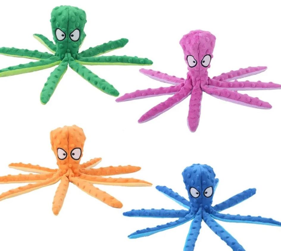 Octopus Squeaky Dog Toys No Stuff Dog Chew Toy Crinkle Plush