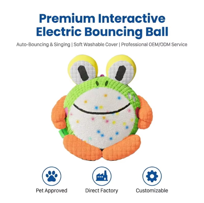 Pet Dog Toy Automatic Rechargeable Bouncing Ball Interactive Squeaky Chew Resistant Eco-Friendly Plush Toy for Small/Medium Dogs