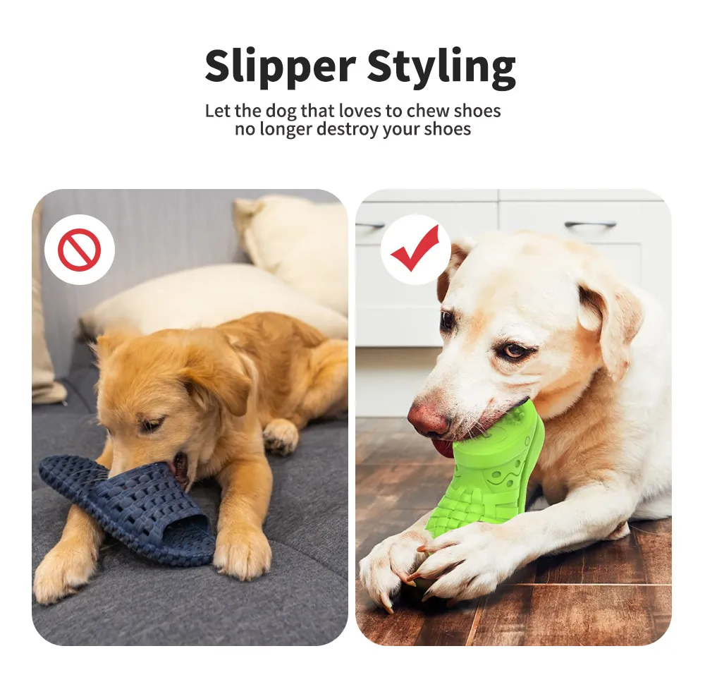 Treat-Dispensing Indestructible Dog Toy Slipper with Squeaker for Dogs